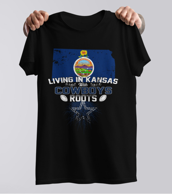 Living In Kansas With Cowboys Roots Kansas State Symbol Football Star T-Shirt