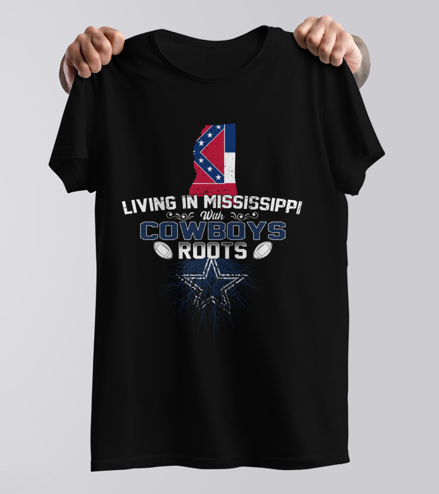 Living In Mississippi Celebrating Cowboys Roots With Football And Star Iconography T-Shirt