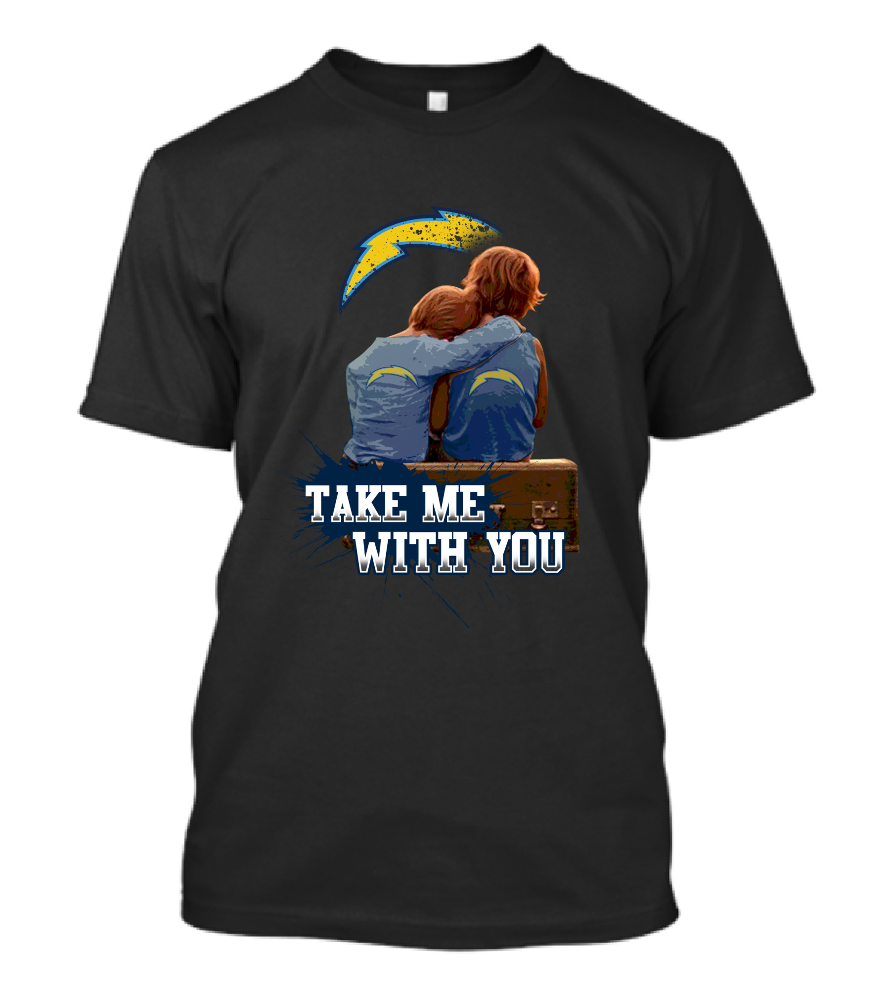 Take Me With You Chargers Lightning Bolt Embrace T-Shirt
