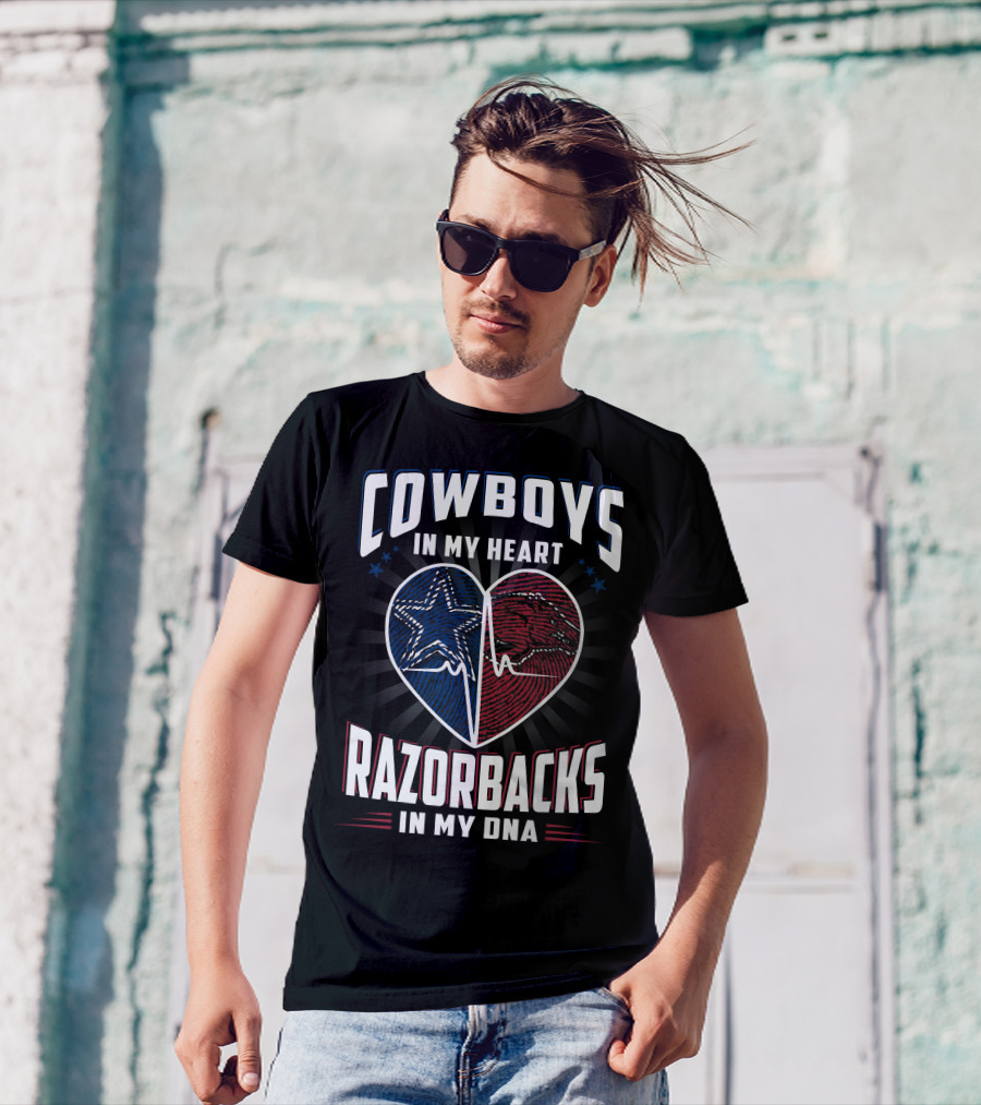 COWBOYS IN MY HEART RAZORBACKS IN MY DNA T-Shirt