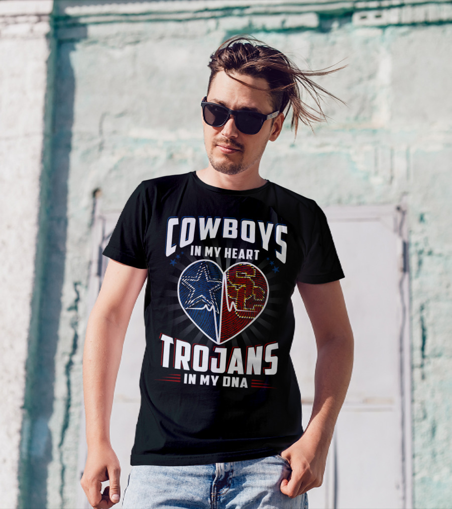 COWBOYS IN MY HEART TROJANS IN MY DNA T-Shirt