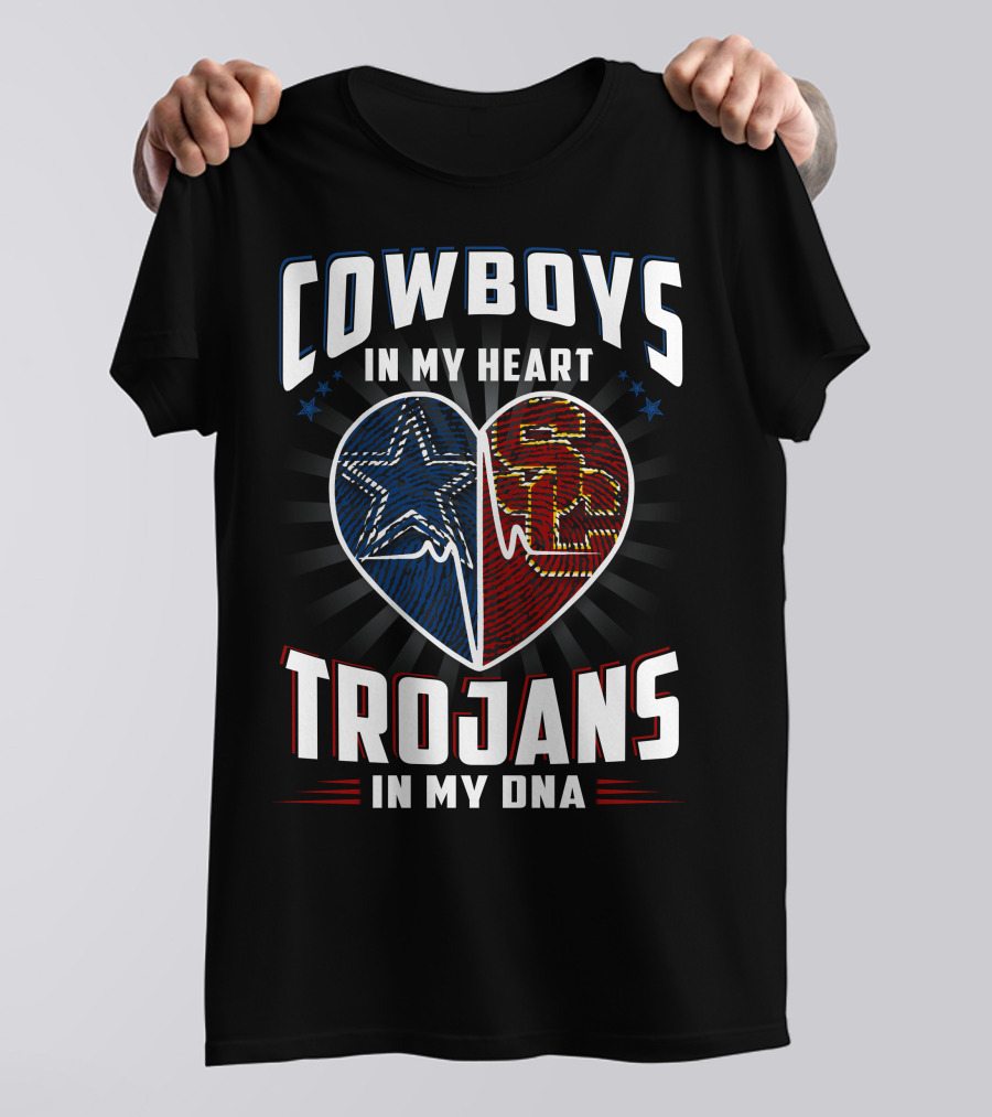 COWBOYS IN MY HEART TROJANS IN MY DNA T-Shirt
