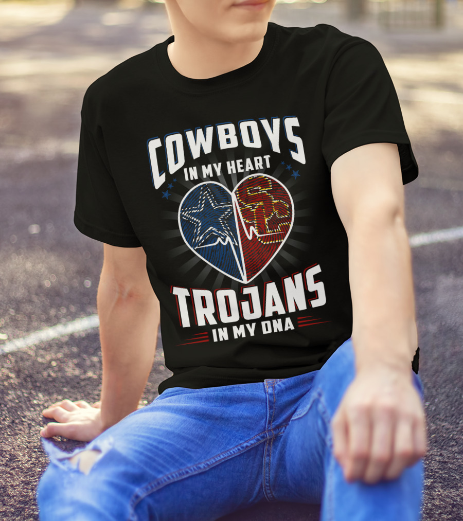 COWBOYS IN MY HEART TROJANS IN MY DNA T-Shirt
