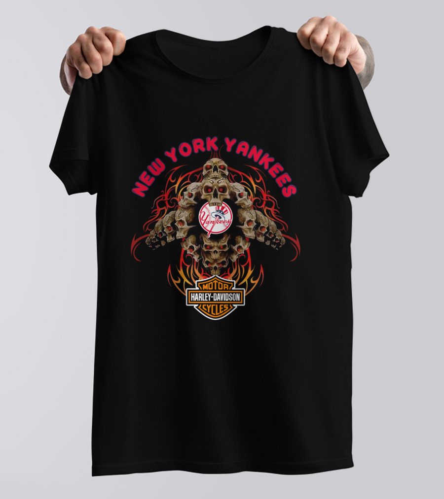 New York Yankees Harley Davidson Skull Collection T-Shirt
