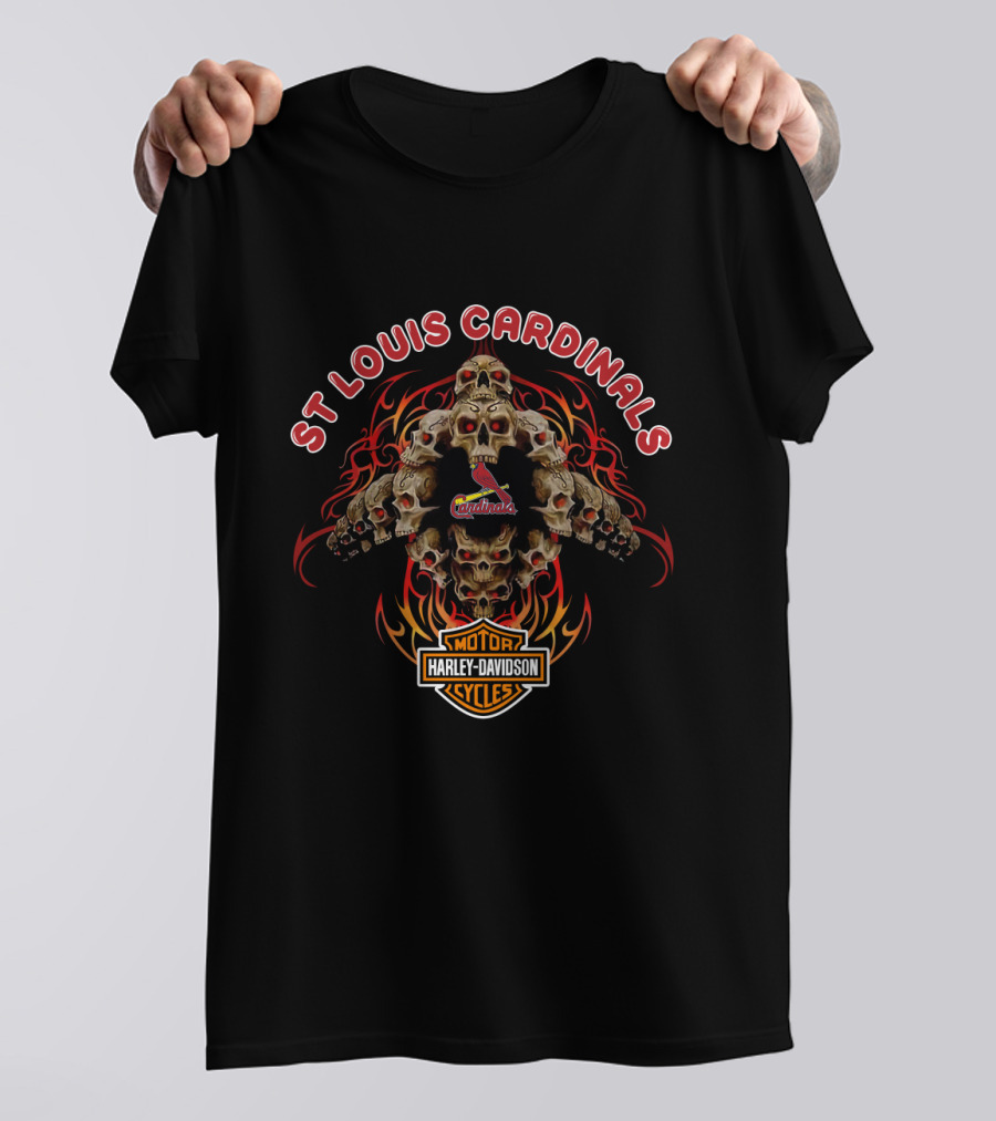 St Louis Cardinals Harley Davidson Skulls Motorcycle T-Shirt