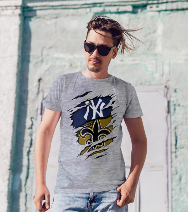 Yankees Saints Fleur-de-Lis Ripped T-Shirt