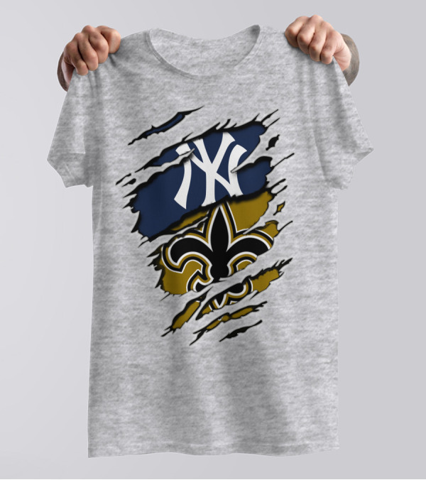 Yankees Saints Fleur-de-Lis Ripped T-Shirt