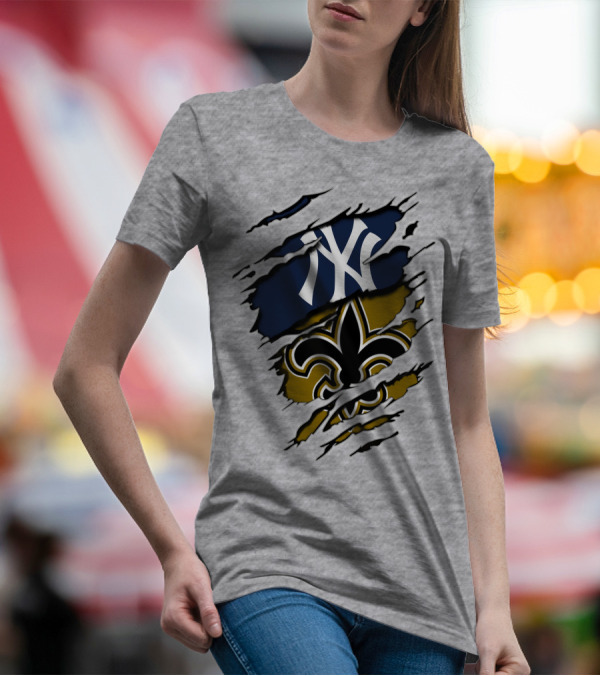 Yankees Saints Fleur-de-Lis Ripped T-Shirt