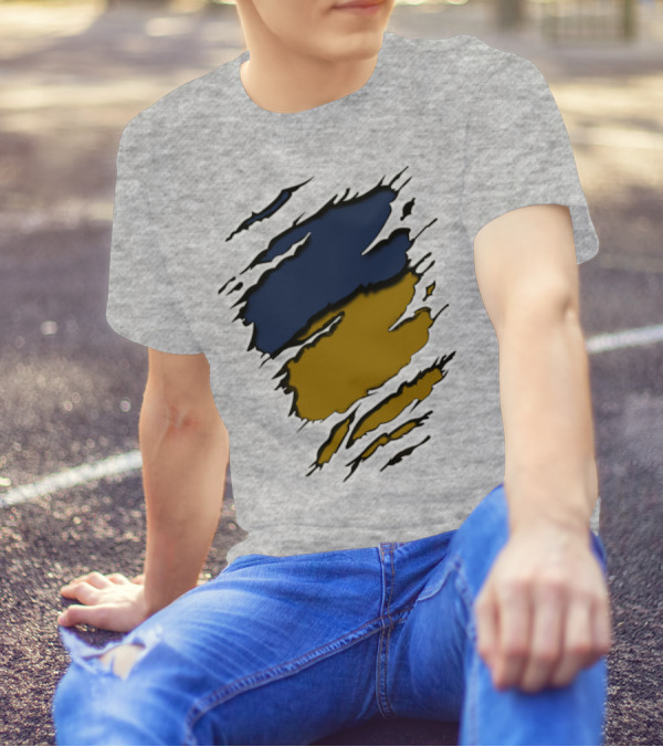 Sain-Yan Blue And Gold Torn Claw Marks T-Shirt