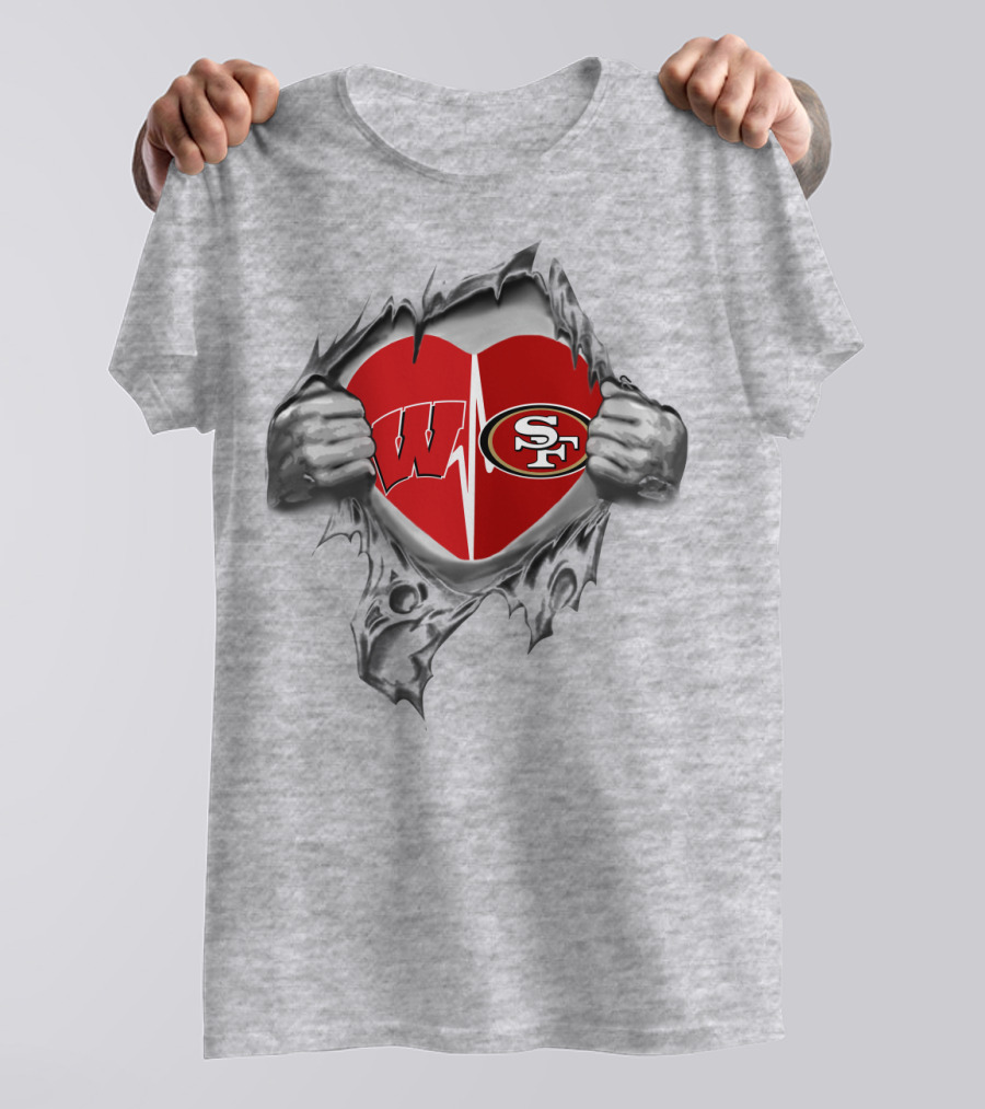 San Francisco 49ers Wisconsin Badgers Heart Logo Fusion T-Shirt