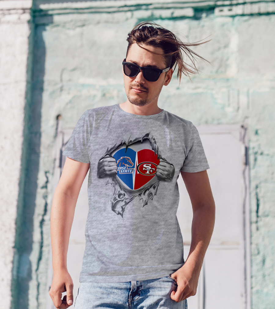 49Ers Boise State Heart Hand Tear T-Shirt