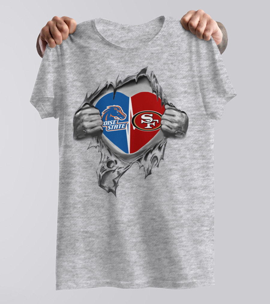 49Ers Boise State Heart Hand Tear T-Shirt