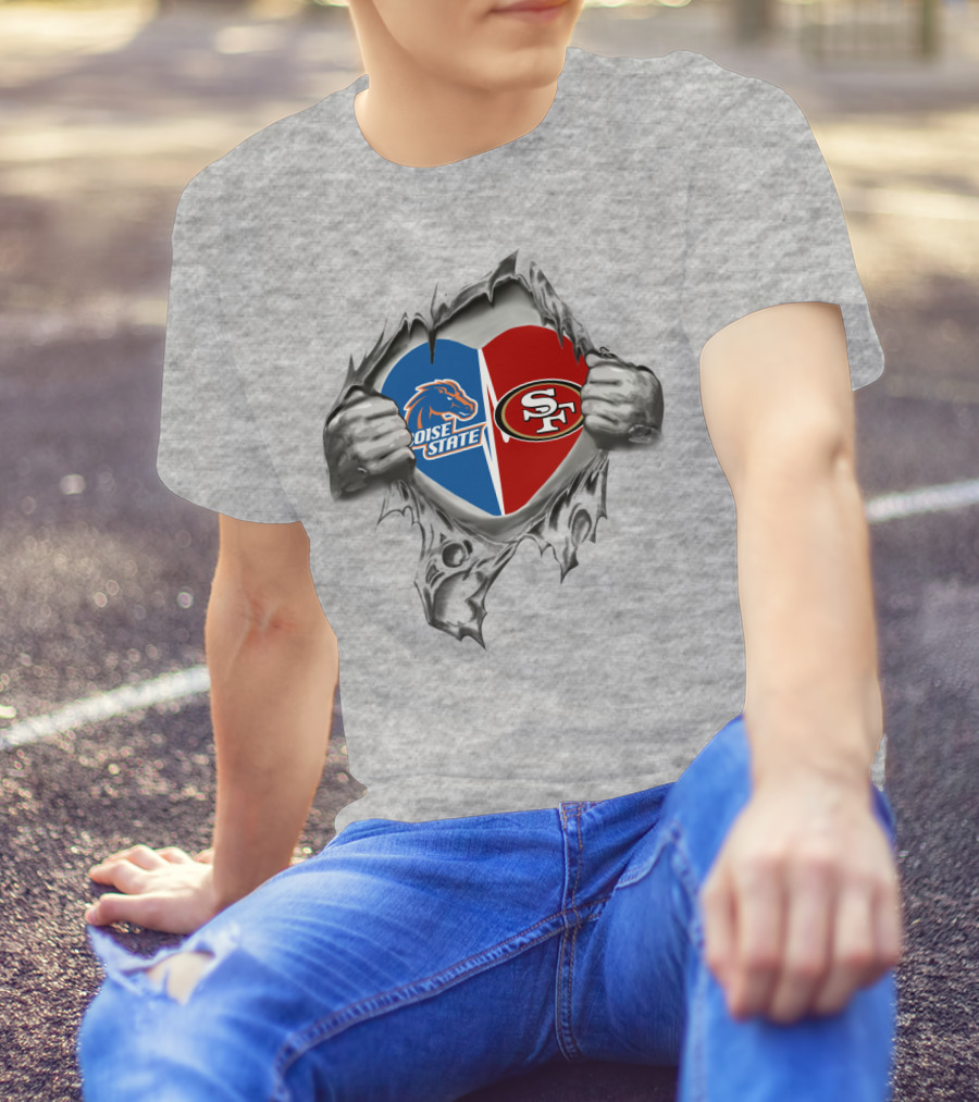 49Ers Boise State Heart Hand Tear T-Shirt