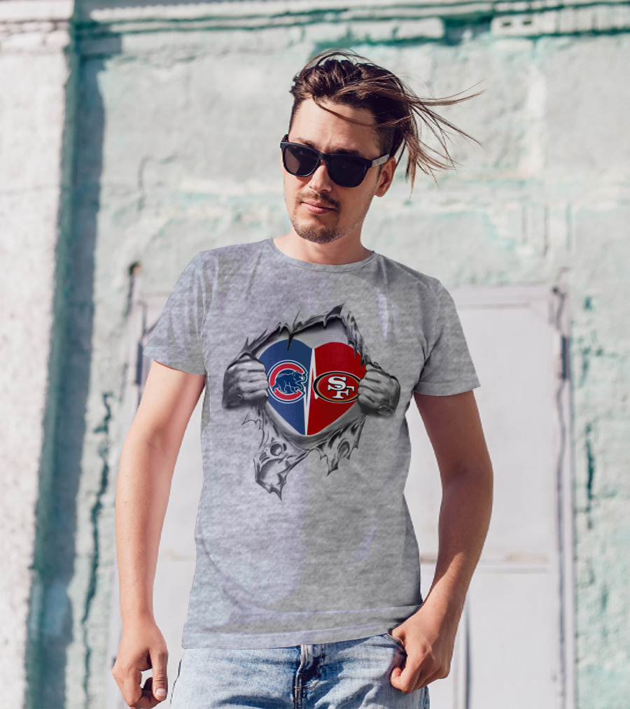 Chicago Cubs San Francisco 49ers Heart Logo Split Tear T-Shirt