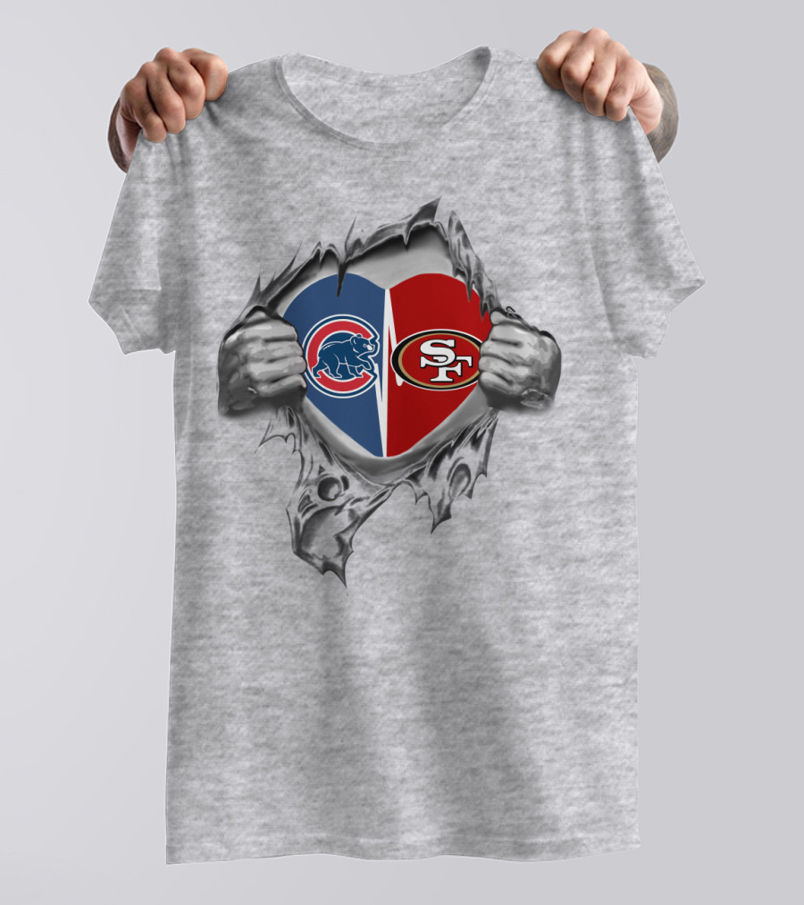 Chicago Cubs San Francisco 49ers Heart Logo Split Tear T-Shirt