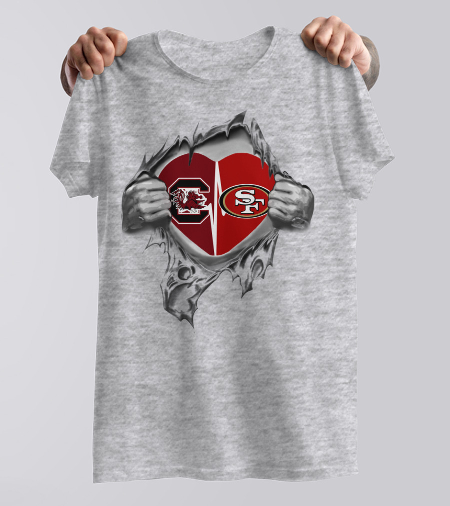 49Ers Gamecocks Heart Design With South Carolina And San Francisco T-Shirt