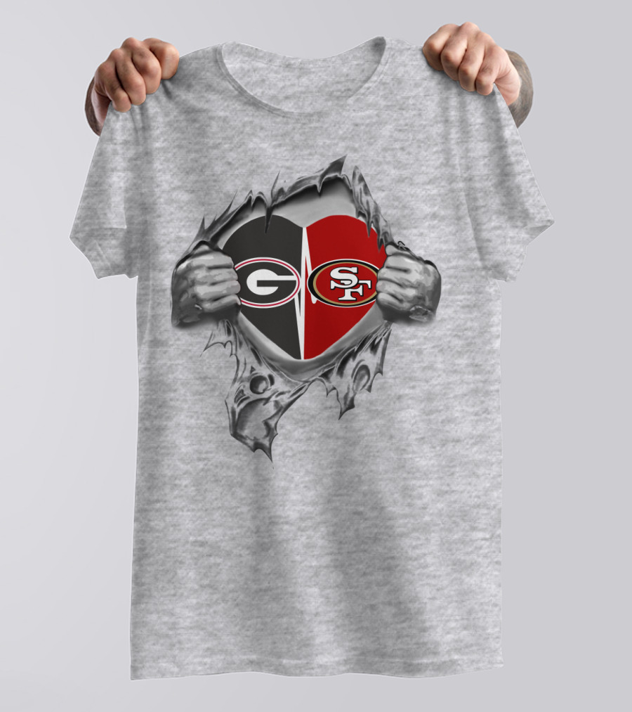San Francisco 49ers Georgia Bulldogs Heart Logo Fusion T-Shirt