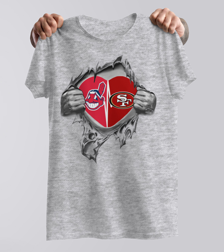 49Ers Cleveland Indians Heart Torn T-Shirt
