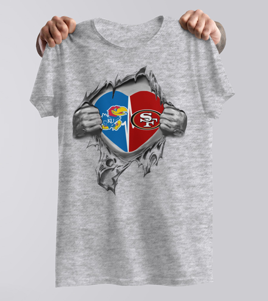 KU Jayhawks San Francisco 49ers Heart Logo Fan T-Shirt