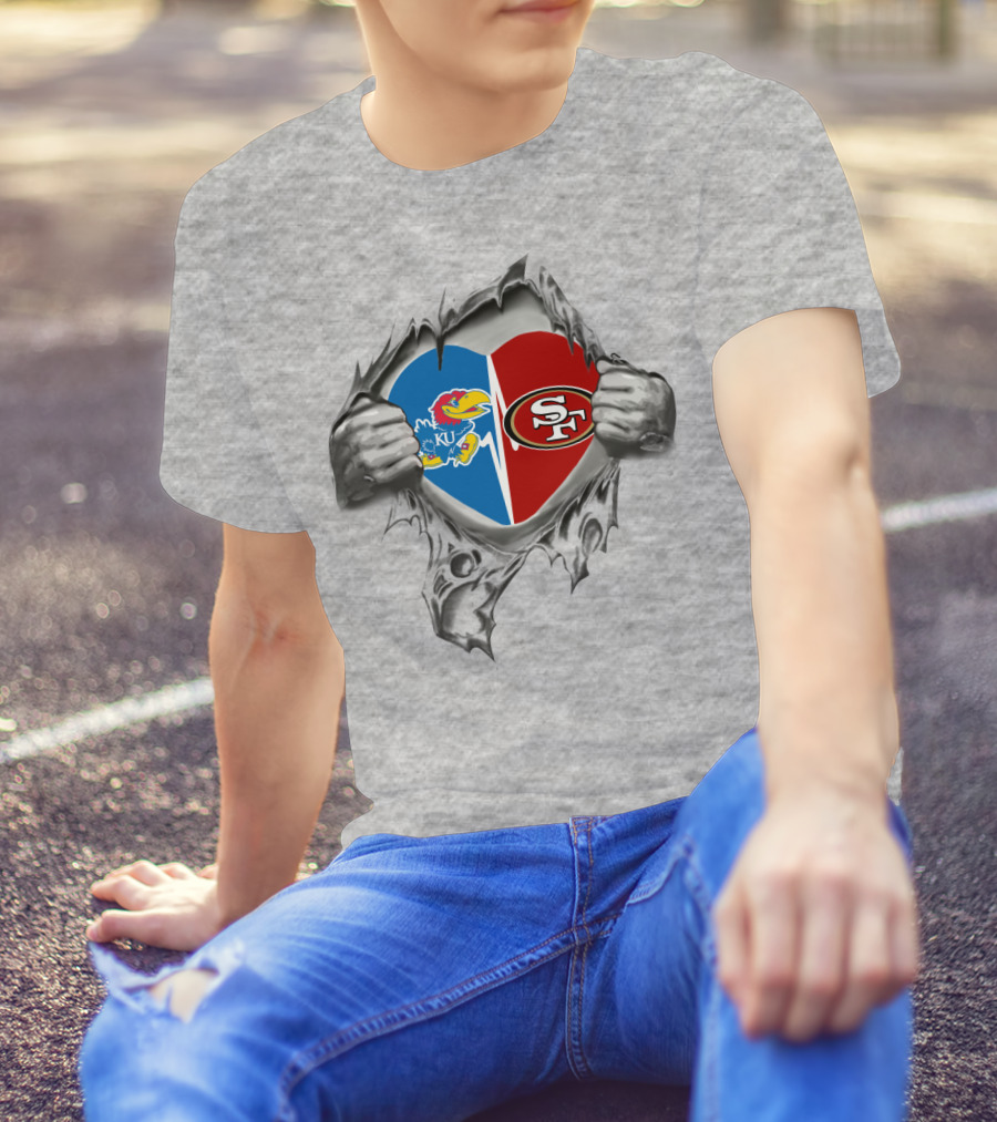 KU Jayhawks San Francisco 49ers Heart Logo Fan T-Shirt