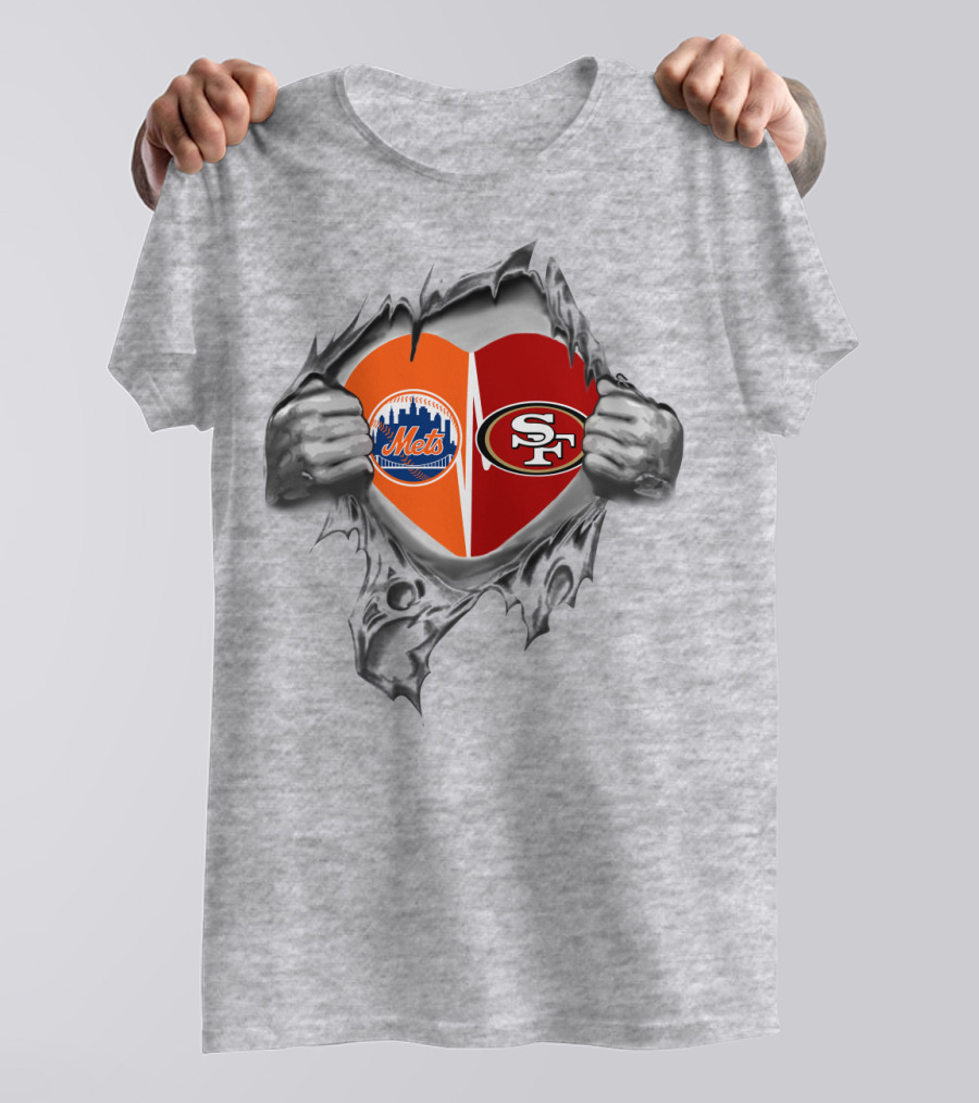 49Ers Mets Heart Logo Showing Fan Allegiance T-Shirt