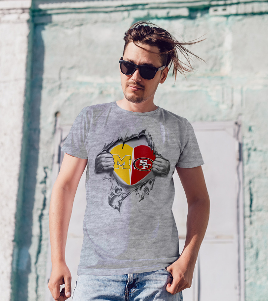 M SF Heart Logo Rip 49Ers Michigan T-Shirt