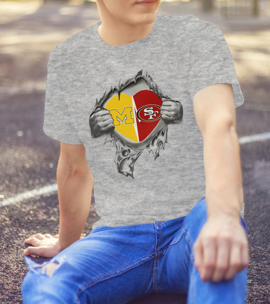 M SF Heart Logo Rip 49Ers Michigan T-Shirt