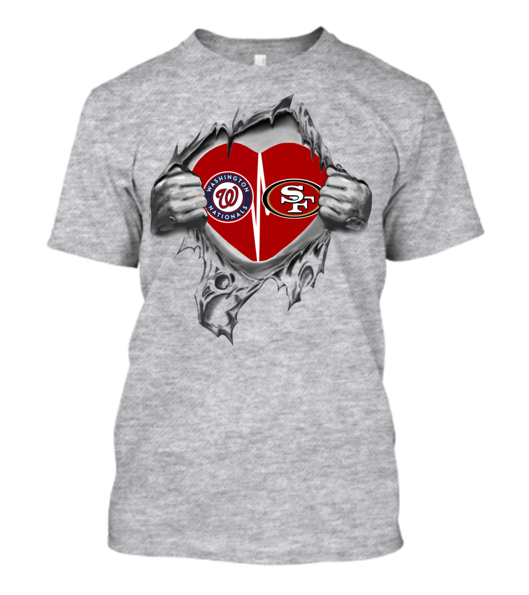 Washington Nationals San Francisco 49Ers Heart Rip T-Shirt