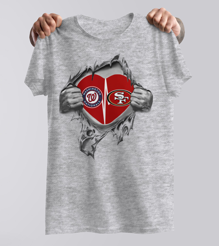 Washington Nationals San Francisco 49Ers Heart Rip T-Shirt