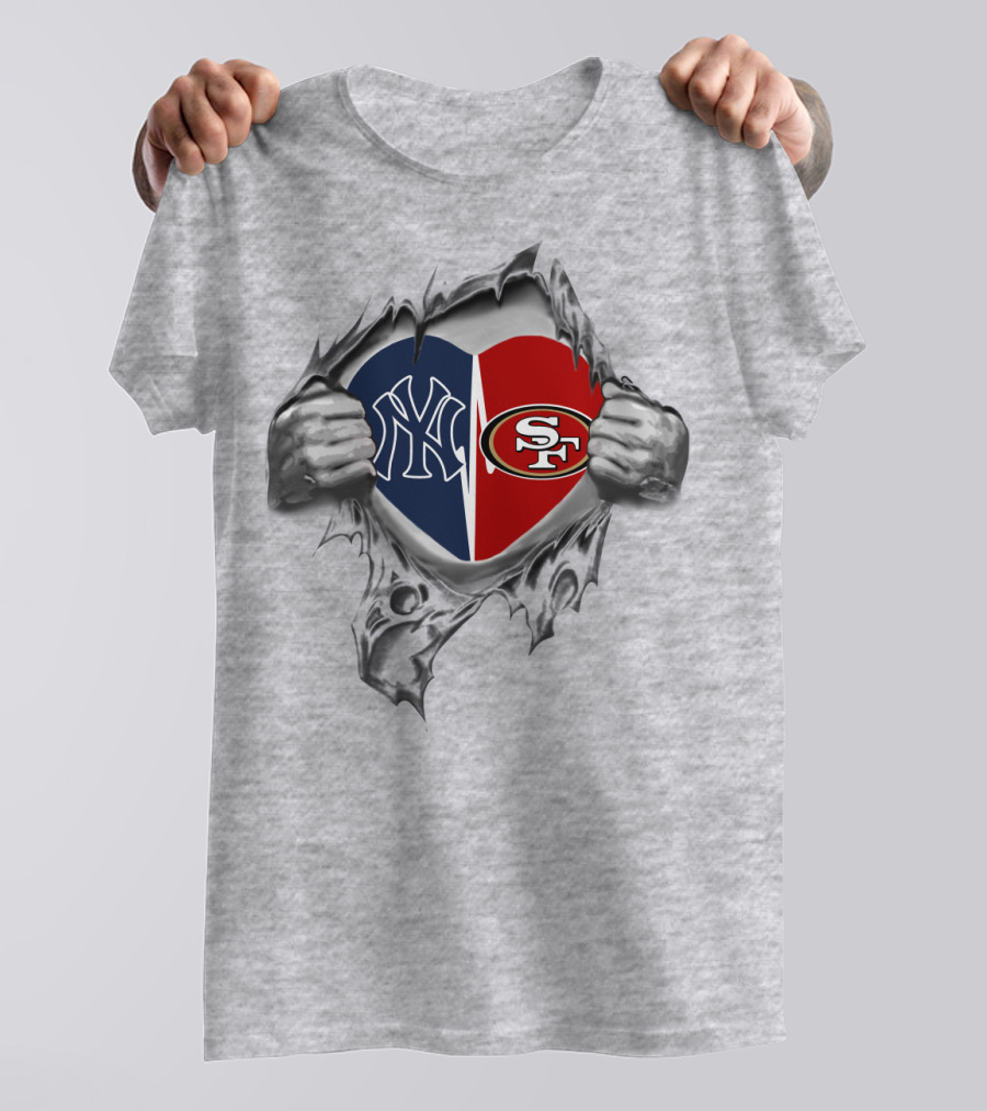 49Ers Yankees Heart Ripped Jersey T-Shirt