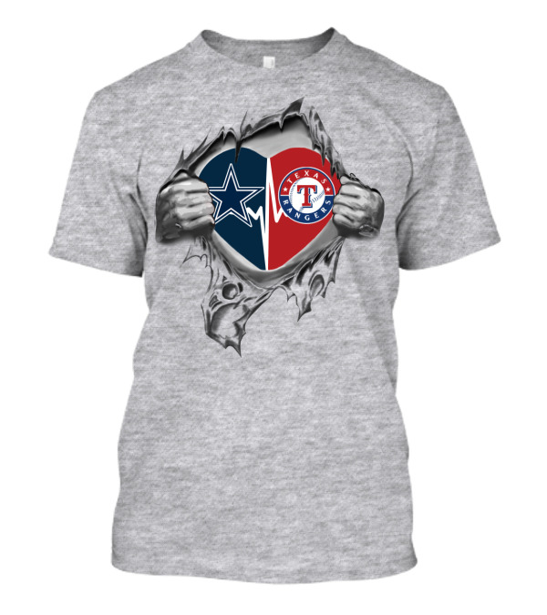 Texas Cowboys Rangers Heart Symbol Dual Allegiance T-Shirt