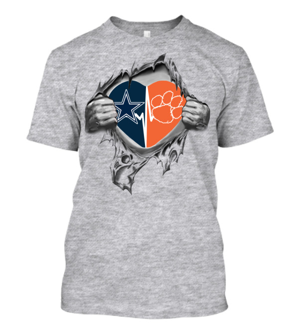 Cowboys Clemson Tigers Heart Star Logo Paw Print Burst Feelings T-Shirt