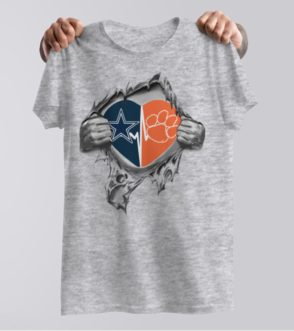 Cowboys Clemson Tigers Heart Star Logo Paw Print Burst Feelings T-Shirt