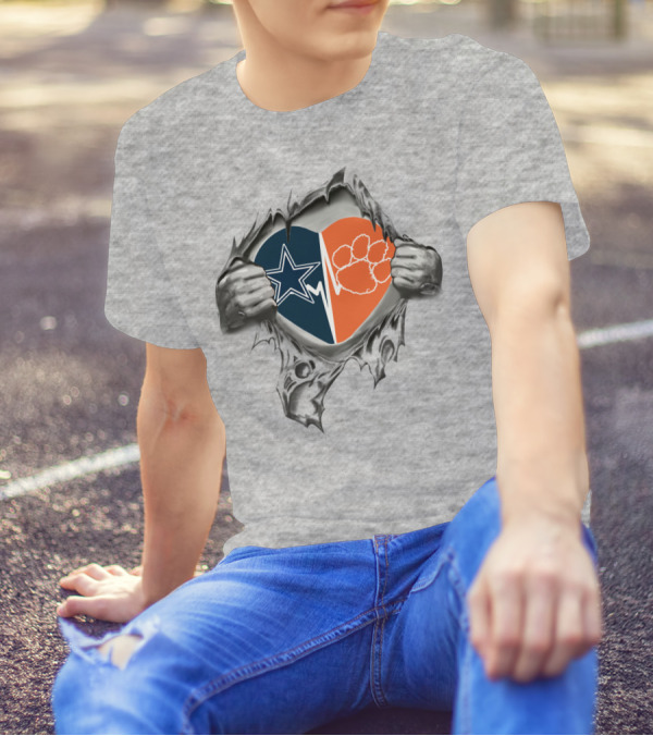 Cowboys Clemson Tigers Heart Star Logo Paw Print Burst Feelings T-Shirt