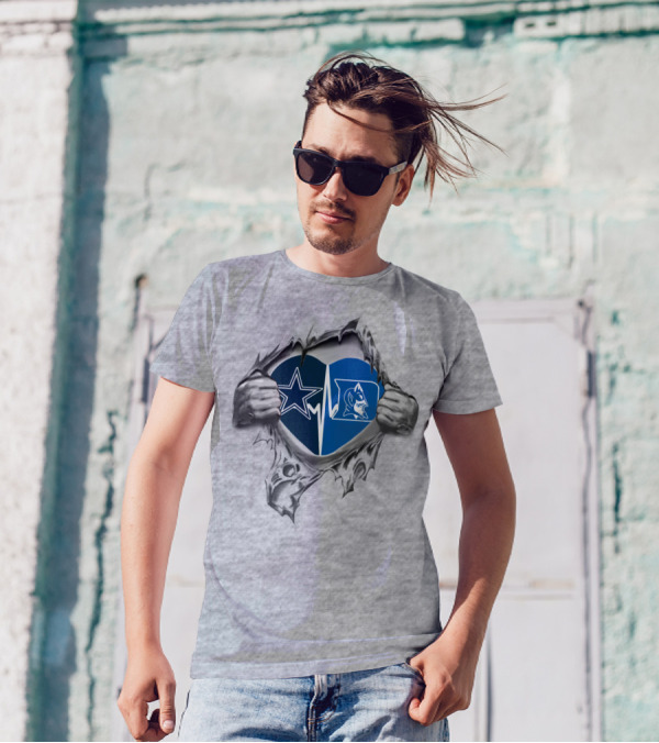 Cowboys Star And Duke Blue Devil Heartbeat Connection T-Shirt