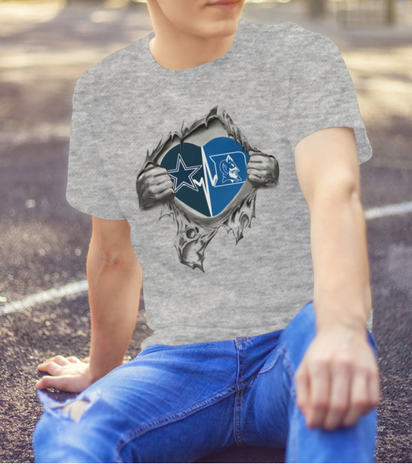 Cowboys Star And Duke Blue Devil Heartbeat Connection T-Shirt