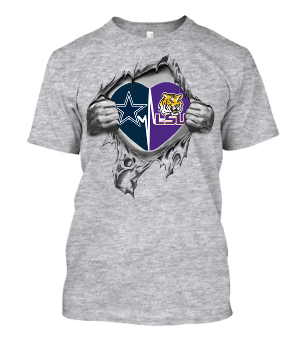 Cowboys LSU Heart With Star And Tiger T-Shirt