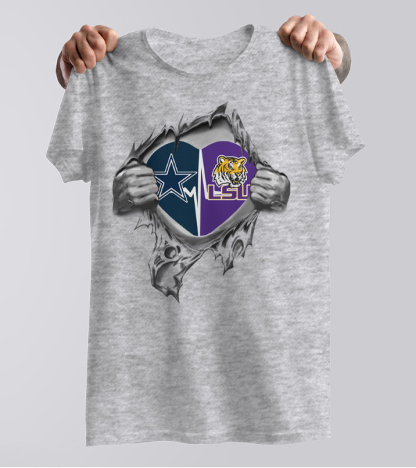 Cowboys LSU Heart With Star And Tiger T-Shirt
