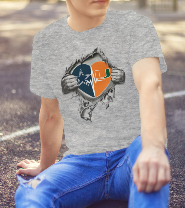 Cowboys Hurricanes Heart Star U Logo Torn T-Shirt