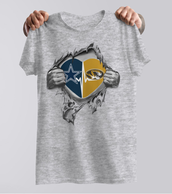 Cowboys Missouri Tigers Heartbeat Fan Passion T-Shirt