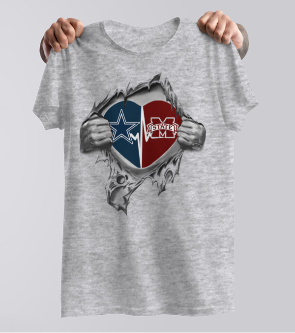 Cowboys Ms State Heart Hands Dallas Football Mississippi Bulldogs Passion T-Shirt