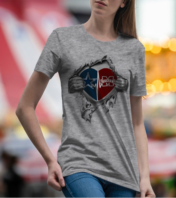 Cowboys Ms State Heart Hands Dallas Football Mississippi Bulldogs Passion T-Shirt