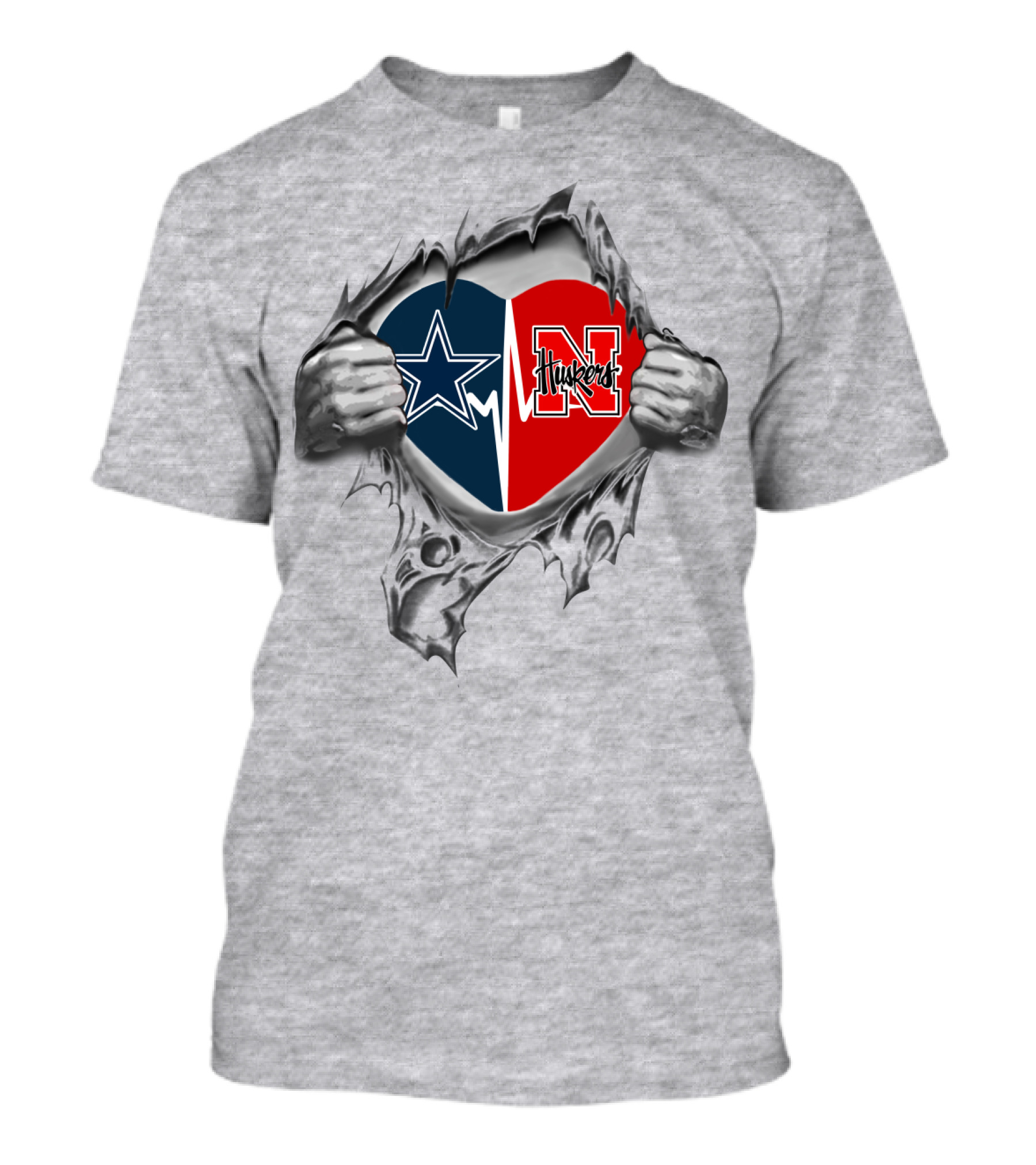 Cowboys Huskers NFL And College Football Heart T-Shirt