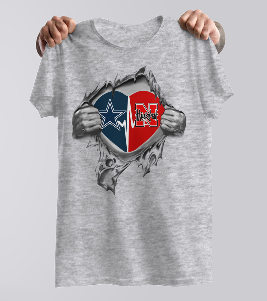 Cowboys Huskers NFL And College Football Heart T-Shirt