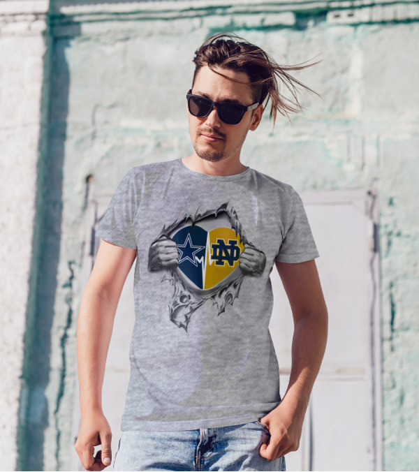 Cowboys Star And Notre Dame Fighting Irish Heart T-Shirt