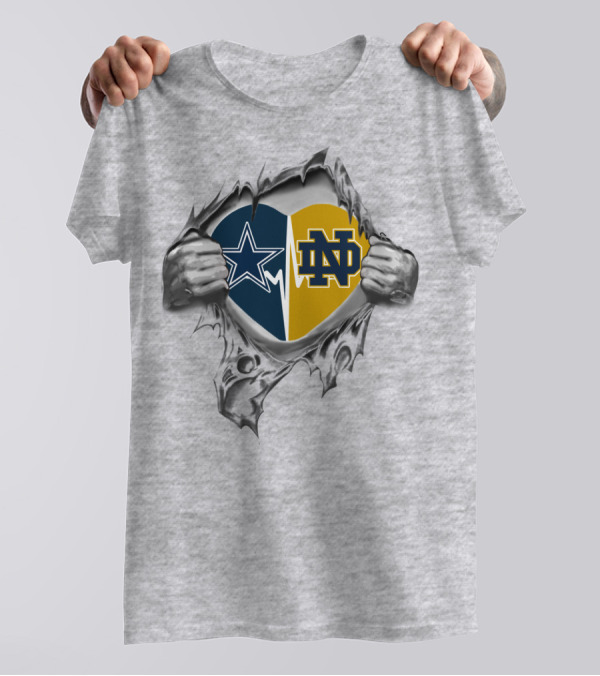 Cowboys Star And Notre Dame Fighting Irish Heart T-Shirt