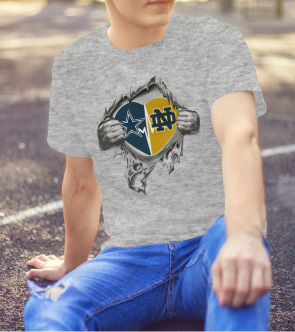 Cowboys Star And Notre Dame Fighting Irish Heart T-Shirt