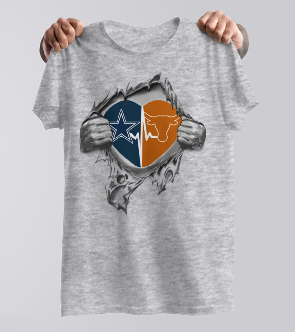 Cowboys Longhorn Star Heart Torn T-Shirt