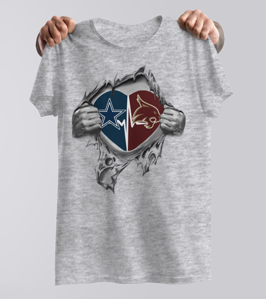 Cowboys Texas State Heart Split Star And Bobcat T-Shirt