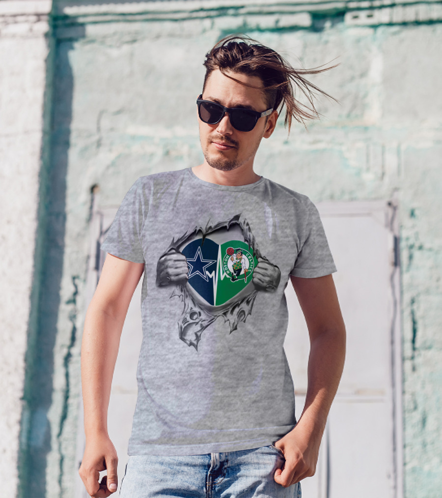 Cowboys Celtics Heart Torn Open T-Shirt